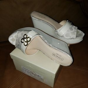 Coach White/White Wedge Sandals